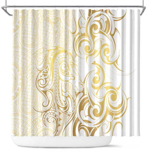Gold And White Aoteara Horse Racing Shower Curtain NZ Maori Pattern