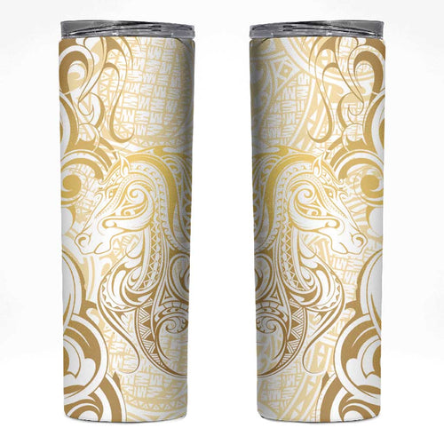 Gold And White Aoteara Horse Racing Skinny Tumbler NZ Maori Pattern