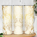 Gold And White Aoteara Horse Racing Skinny Tumbler NZ Maori Pattern