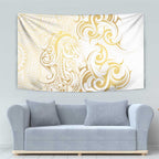 Gold And White Aoteara Horse Racing Tapestry NZ Maori Pattern