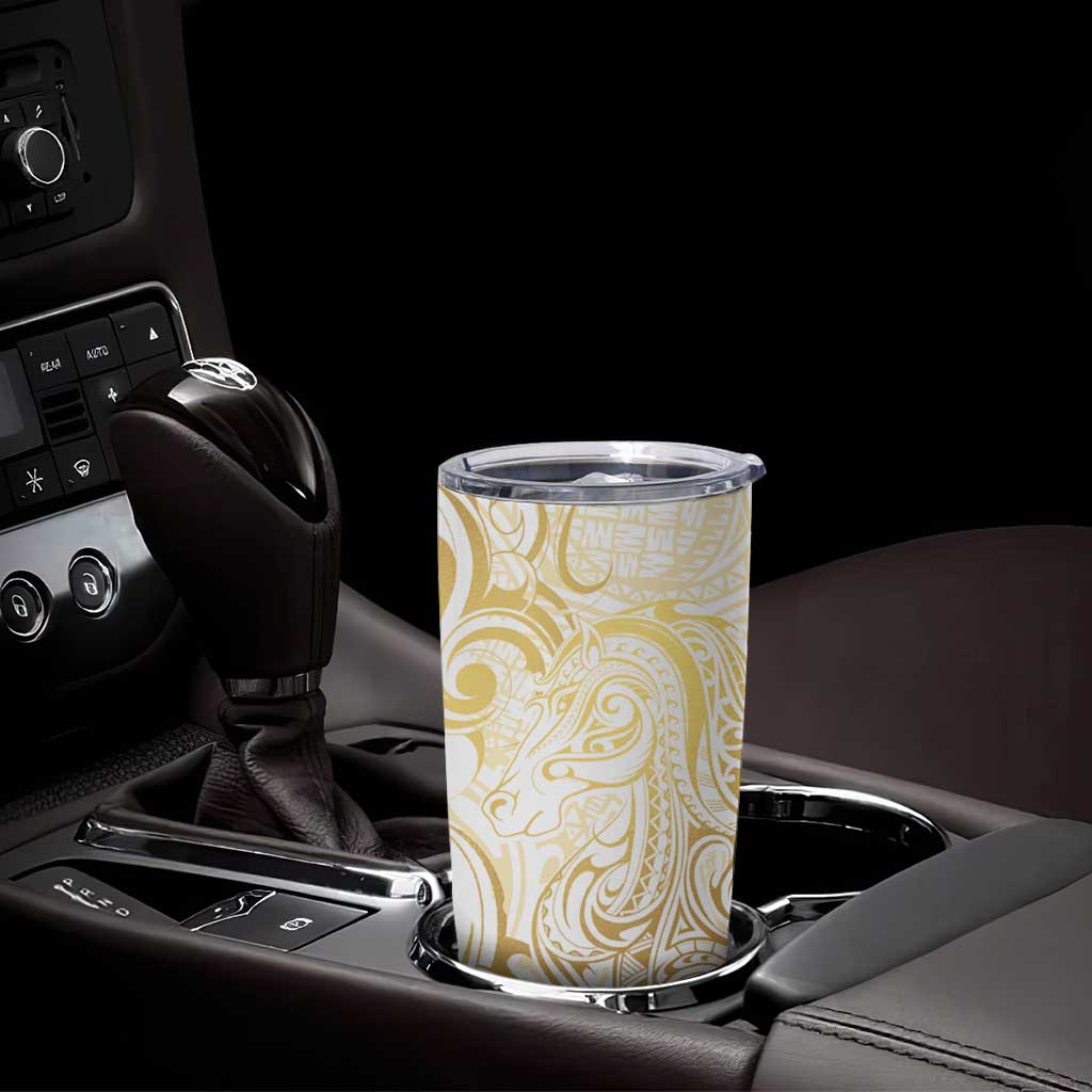 Gold And White Aoteara Horse Racing Tumbler Cup NZ Maori Pattern