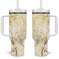 Gold And White Aoteara Horse Racing Tumbler With Handle NZ Maori Pattern