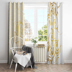 Gold And White Aoteara Horse Racing Window Curtain NZ Maori Pattern