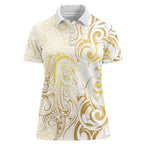 Gold And White Aoteara Horse Racing Women Polo Shirt NZ Maori Pattern