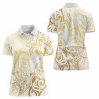Gold And White Aoteara Horse Racing Women Polo Shirt NZ Maori Pattern