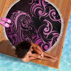 Pink Aoteara Horse Racing Beach Blanket NZ Maori Pattern
