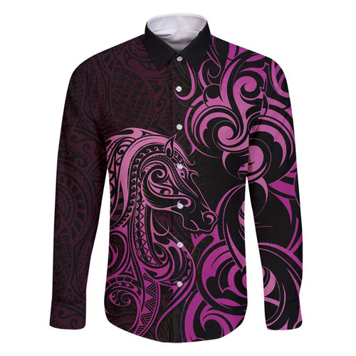 Pink Aoteara Horse Racing Family Matching Off Shoulder Short Dress and Hawaiian Shirt NZ Maori Pattern