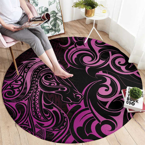Pink Aoteara Horse Racing Round Carpet NZ Maori Pattern