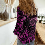 Pink Aoteara Horse Racing Women Casual Shirt NZ Maori Pattern