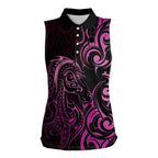 Pink Aoteara Horse Racing Women Sleeveless Polo Shirt NZ Maori Pattern