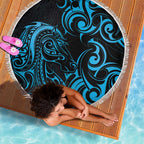 Blue Aoteara Horse Racing Beach Blanket NZ Maori Pattern