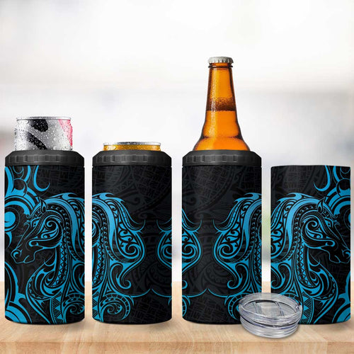 Blue Aoteara Horse Racing 4 in 1 Can Cooler Tumbler NZ Maori Pattern
