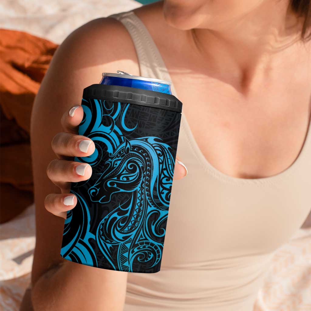 Blue Aoteara Horse Racing 4 in 1 Can Cooler Tumbler NZ Maori Pattern