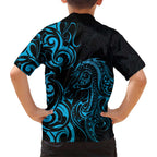 Blue Aoteara Horse Racing Kid Hawaiian Shirt NZ Maori Pattern