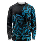 Blue Aoteara Horse Racing Long Sleeve Shirt NZ Maori Pattern