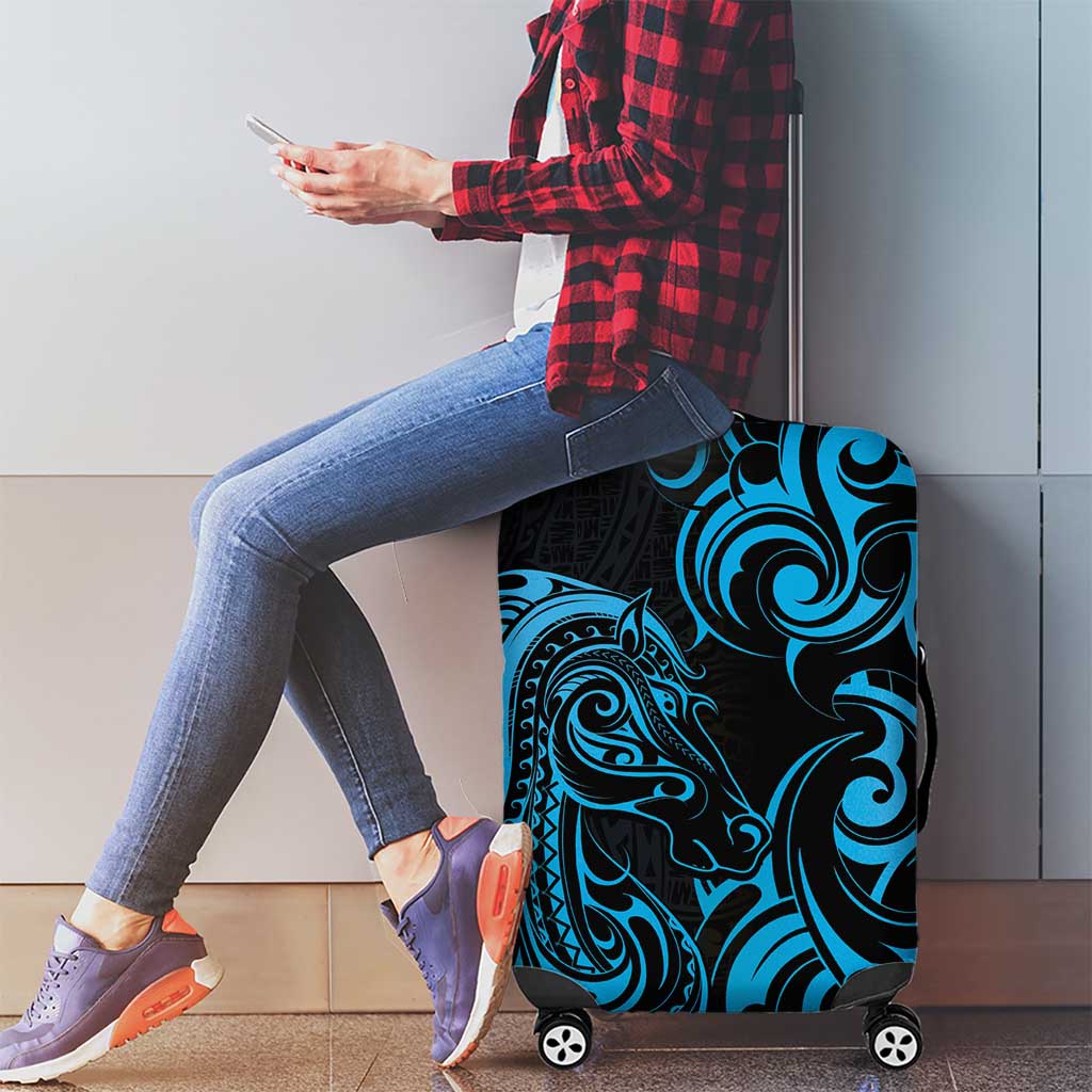 Blue Aoteara Horse Racing Luggage Cover NZ Maori Pattern