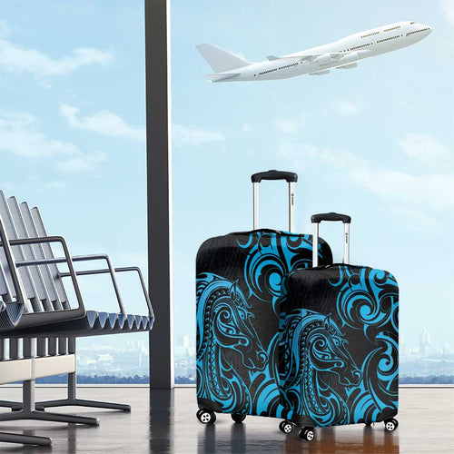 Blue Aoteara Horse Racing Luggage Cover NZ Maori Pattern