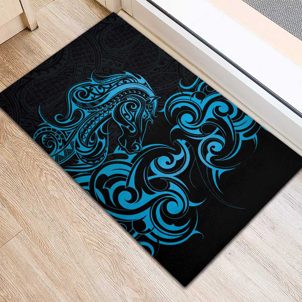 Blue Aoteara Horse Racing Rubber Doormat NZ Maori Pattern