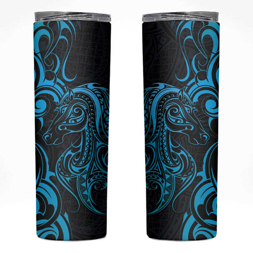 Blue Aoteara Horse Racing Skinny Tumbler NZ Maori Pattern