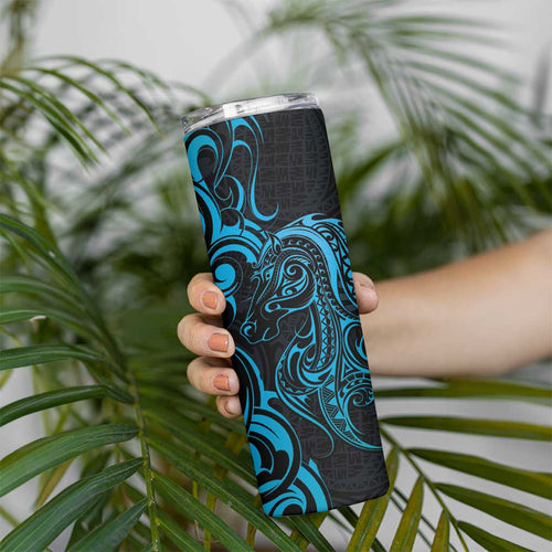 Blue Aoteara Horse Racing Skinny Tumbler NZ Maori Pattern