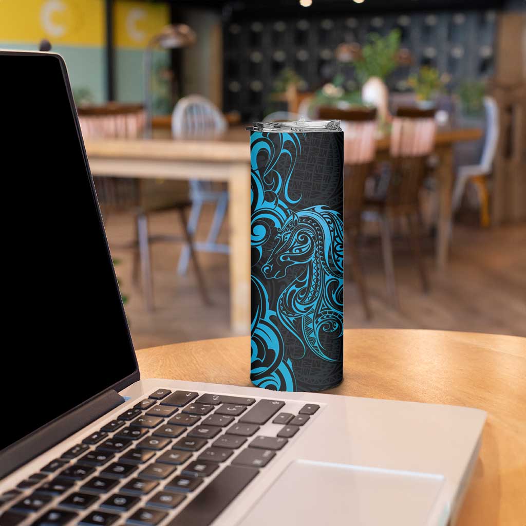 Blue Aoteara Horse Racing Skinny Tumbler NZ Maori Pattern