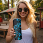 Blue Aoteara Horse Racing Skinny Tumbler NZ Maori Pattern