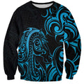 Blue Aoteara Horse Racing Sweatshirt NZ Maori Pattern