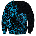 Blue Aoteara Horse Racing Sweatshirt NZ Maori Pattern