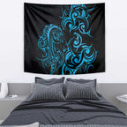 Blue Aoteara Horse Racing Tapestry NZ Maori Pattern