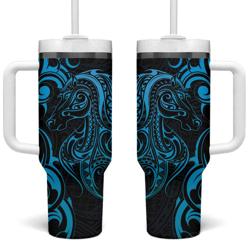 Blue Aoteara Horse Racing Tumbler With Handle NZ Maori Pattern