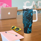 Blue Aoteara Horse Racing Tumbler With Handle NZ Maori Pattern