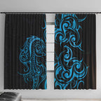 Blue Aoteara Horse Racing Window Curtain NZ Maori Pattern