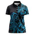 Blue Aoteara Horse Racing Women Polo Shirt NZ Maori Pattern