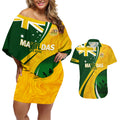 Matildas Soccer Couples Matching Off Shoulder Short Dress and Hawaiian Shirt 2024 Happy Australia Day Kangaroo Aussie Proud - National Color