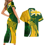 Matildas Soccer Couples Matching Short Sleeve Bodycon Dress and Hawaiian Shirt 2024 Happy Australia Day Kangaroo Aussie Proud - National Color