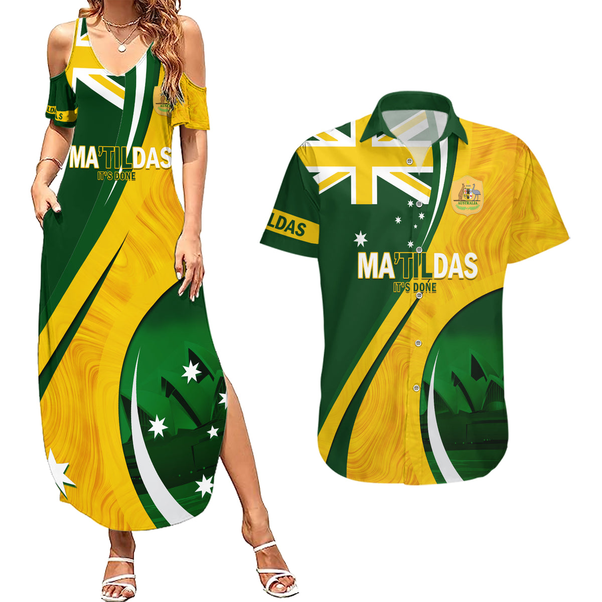 Matildas Soccer Couples Matching Summer Maxi Dress and Hawaiian Shirt 2024 Happy Australia Day Kangaroo Aussie Proud - National Color