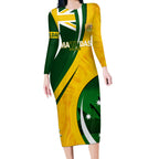 Matildas Soccer Long Sleeve Bodycon Dress 2024 Happy Australia Day Kangaroo Aussie Proud - National Color