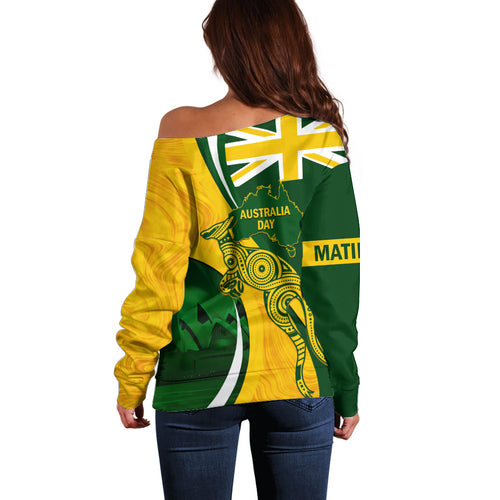 Matildas Soccer Off Shoulder Sweater 2024 Happy Australia Day Kangaroo Aussie Proud - National Color