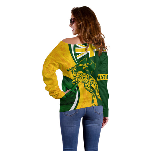 Matildas Soccer Off Shoulder Sweater 2024 Happy Australia Day Kangaroo Aussie Proud - National Color
