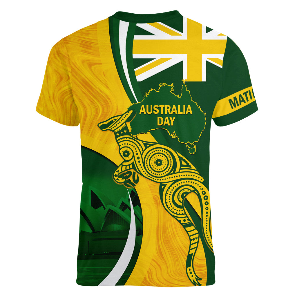 Matildas Soccer Women V Neck T Shirt 2024 Happy Australia Day Kangaroo Aussie Proud - National Color