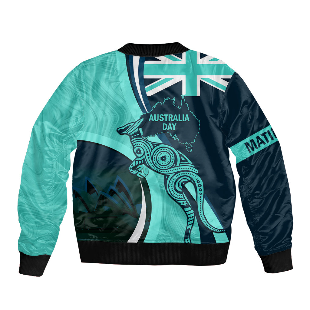 Matildas Soccer Bomber Jacket 2024 Happy Australia Day Kangaroo Aussie Proud - Turquoise