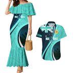 Matildas Soccer Couples Matching Mermaid Dress and Hawaiian Shirt 2024 Happy Australia Day Kangaroo Aussie Proud - Turquoise
