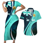 Matildas Soccer Couples Matching Short Sleeve Bodycon Dress and Hawaiian Shirt 2024 Happy Australia Day Kangaroo Aussie Proud - Turquoise