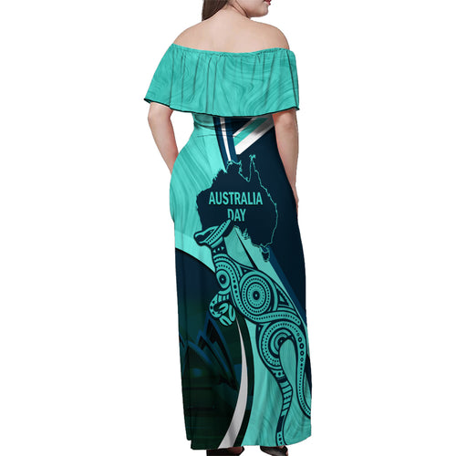 Matildas Soccer Family Matching Off Shoulder Maxi Dress and Hawaiian Shirt 2024 Happy Australia Day Kangaroo Aussie Proud - Turquoise