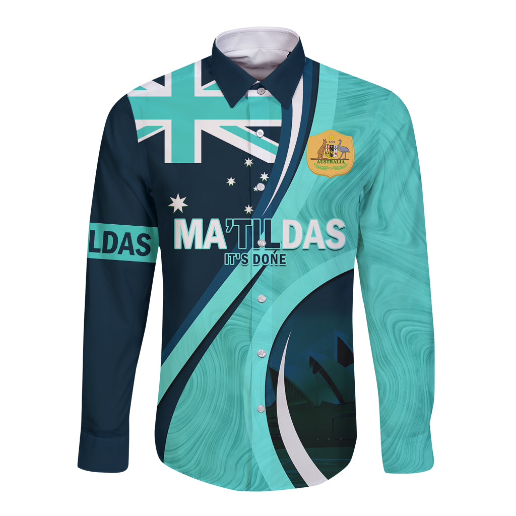 Matildas Soccer Long Sleeve Button Shirt 2024 Happy Australia Day Kangaroo Aussie Proud - Turquoise