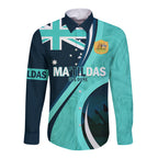 Matildas Soccer Long Sleeve Button Shirt 2024 Happy Australia Day Kangaroo Aussie Proud - Turquoise