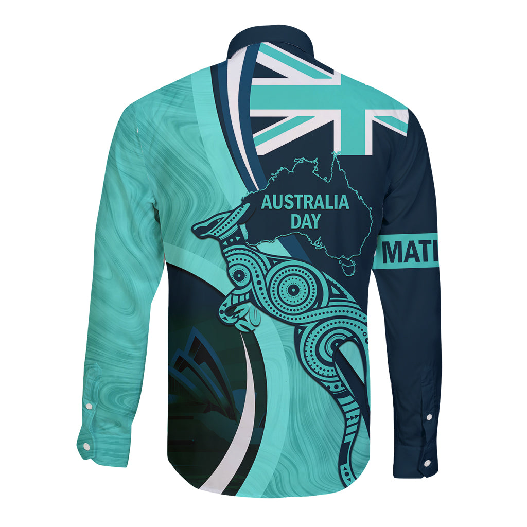 Matildas Soccer Long Sleeve Button Shirt 2024 Happy Australia Day Kangaroo Aussie Proud - Turquoise