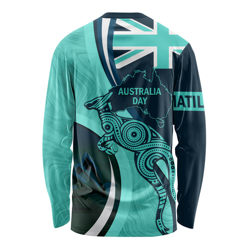 Matildas Soccer Long Sleeve Shirt 2024 Happy Australia Day Kangaroo Aussie Proud - Turquoise