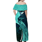 Matildas Soccer Off Shoulder Maxi Dress 2024 Happy Australia Day Kangaroo Aussie Proud - Turquoise