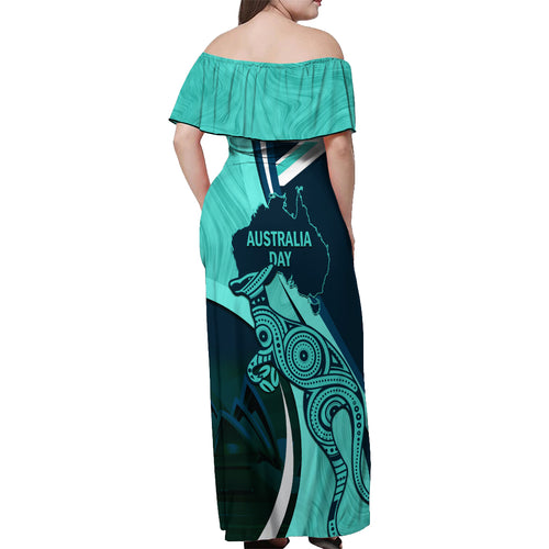 Matildas Soccer Off Shoulder Maxi Dress 2024 Happy Australia Day Kangaroo Aussie Proud - Turquoise